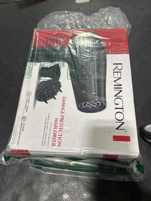 Photo 1 of Remington Damage Protection Hair Dryer with Ceramic Ionic Tourmaline Technology, Black, Diffuser and Concentrator, 3 Piece Set