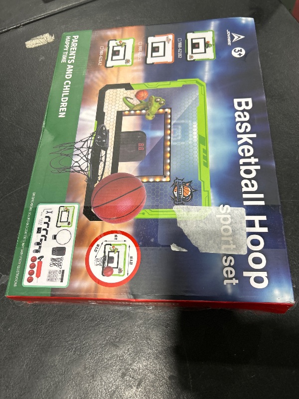 Photo 1 of JOYAIRE Indoor Basketball Hoop for Kids, Mini Over the Door Basketball Hoop with LED Light, Dinosaur Mini Hoop Basketball with Scoreboard, 4 Balls, Gift Toys for 5 6 7 8 9 10 11 12 Year Old Boys Girls