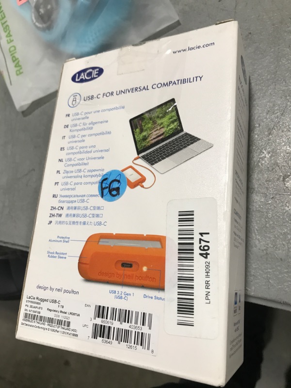 Photo 1 of LaCie Rugged 5TB USB-C External Hard Drive - Shock, Dust, Rain Resistant Portable HDD for Mac and PC