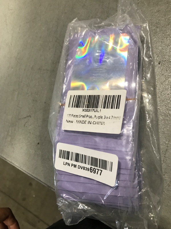 Photo 1 of 100 Pieces Smell Proof Mylar Bags, Holographic Packaging Bags, Resealable Odor Foil Pouch Zipper Bags with Clear Window for Food Storage and Lipgloss, Jewelry Lash (Purple, 3 x 4.7 Inch)