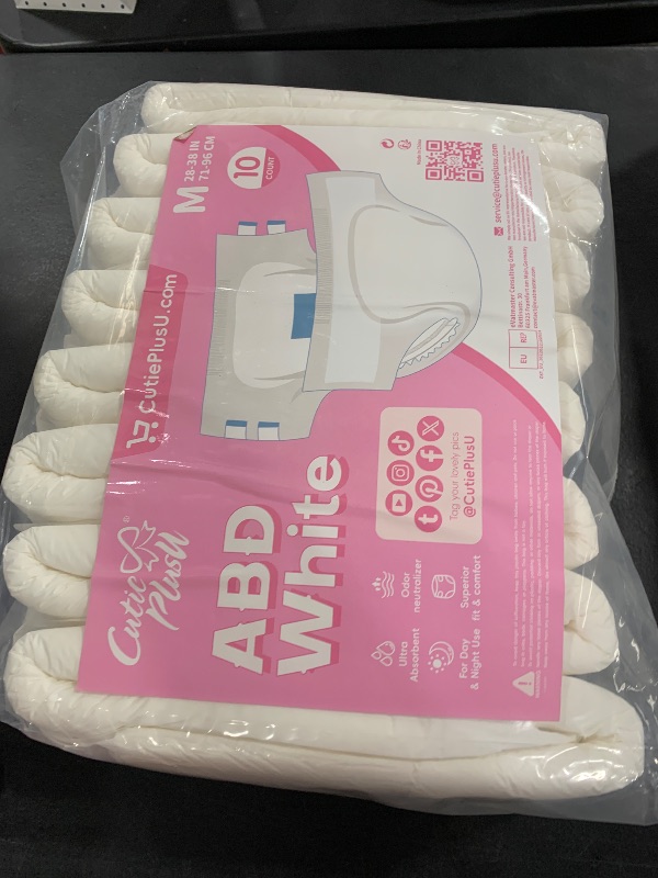 Photo 1 of CutiePlusU Disposable Adult Diaper Heavy Absorption Dry Surface Adult Diapers All Night- White 10 Pieces (Medium 28"-38")