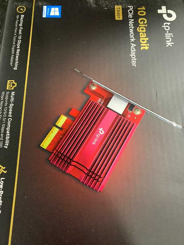 Photo 1 of TP-Link 10GB PCIe Network Card (TX401)-PCIe to 10 Gigabit Ethernet Adapter,Supports Windows 11/10/8.1/8/7, Servers 2019/2016/2012 R2, and Linux, Including a CAT6A Cable