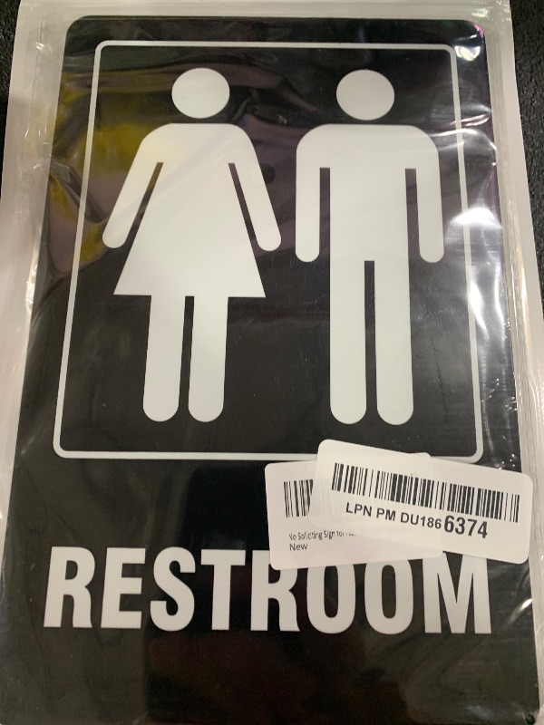 Photo 1 of Restroom Sign for House, Large Private Property No Trespassing Sign, 10 x 10 Inches No Loitering Aluminum Metal Signs with 28 Inches Long Stakes for Outdoor Yard (BLACK/GOLD)