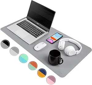 Photo 1 of Gray/Silver Dual Sided PU Leather Desk Pad, Upgraded Sewing Laptop Mat, Waterproof Large Mouse Pad, Non-Slip Writing/Painting Mat Desk Blotter Protector for Office/Home 31.5"x15.8" (80x40cm)