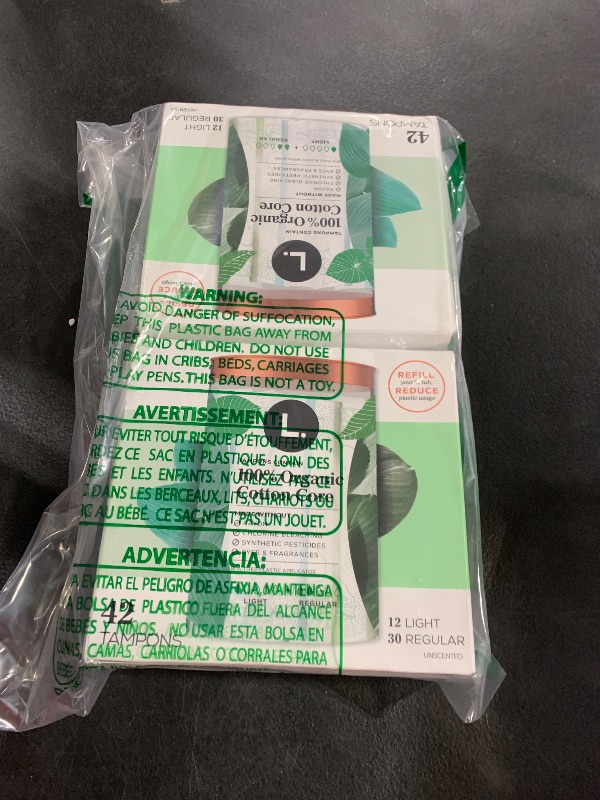 Photo 1 of L. Organic Cotton Tampons Multipack - Light + Regular 42 Count x 2 Pack (84 Count Total) (Packaging May Vary)
