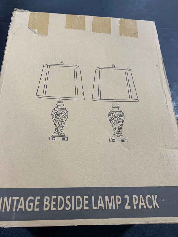 Photo 1 of LuxSight Collection Table Lamps Set of 2 - Bedside Lamp with Fabric Shades - for Bedroom and Living Room with USB and Nightlight - Perfect for Nightstands and Bedrooms (28.5" high)