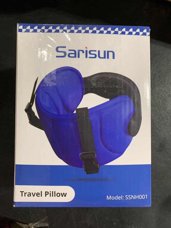 Photo 1 of SARISUN Travel Pillows for Airplanes, Airplane Pillow for Long Flight, Airplane Head Strap with Eye Mask for Sleep, Travel Neck Pillow for Car Road Trip, 360° Support Headrest, Stop Bobblehead, Black