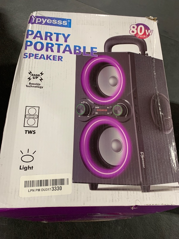 Photo 1 of TPyesss Bluetooth Speakers, 80W(Peak) Wireless TWS Portable Bluetooth Speaker, Beat-Driven Lights, 100dB Loud Stereo Speaker with BassUp, Speakers with Subwoofer for Outdoor, Party, Camping