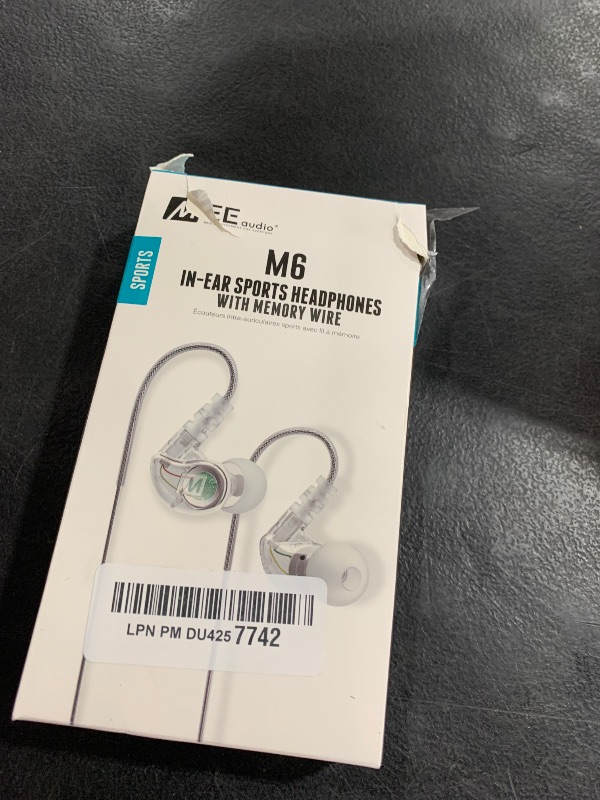 Photo 1 of MEE audio M6 Sport Wired Earbuds, Noise Isolating In Ear Headphones, Sweatproof Earphones for Running/Gym/Workouts with Dynamic Enhanced Bass Sound, Memory Wire Earhooks, 3.5mm Jack Plug (Clear)