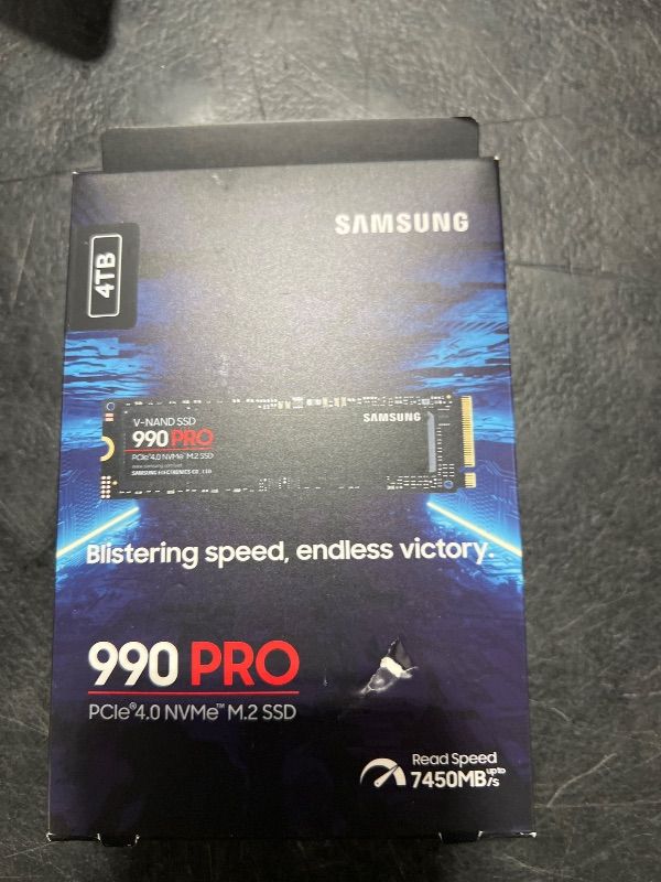 Photo 1 of SAMSUNG 990 PRO SSD 4TB PCIe 4.0 M.2 2280 Internal Solid State Hard Drive, Seq. Read Speeds Up to 7,450 MB/s for High End Computing, Gaming, and Heavy Duty Workstations, MZ-V9P4T0B/AM