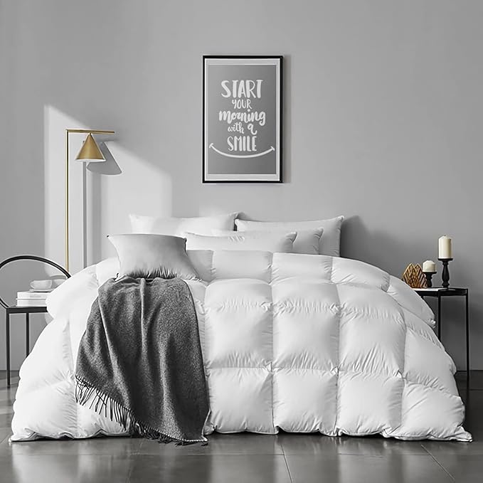 Photo 1 of APSMILE Queen Size Feathers Down Comforter - Ultra Soft All Seasons 100% Organic Cotton Feathers Down Duvet Insert Medium Warm Quilted Bed Comforter with Corner Tabs (90x90,Ivory White)