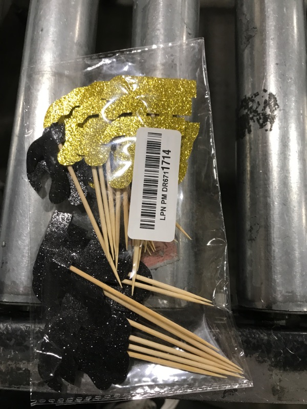 Photo 1 of 24PCS Pi Cupcake Toppers, Mathematics Grad Cupcake Toppers, Mathematical Symbols Cupcake Picks for Math Party, Math Teacher Birthday/3.14 Themed Party Decoration - Black & Gold Glitter