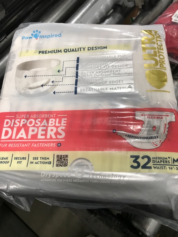 Photo 1 of Paw Inspired 32ct Disposable Dog Diapers | Female Dog Diapers Ultra Protection | Diapers for Dogs in Heat, Excitable Urination, or Incontinence (Medium Plus)