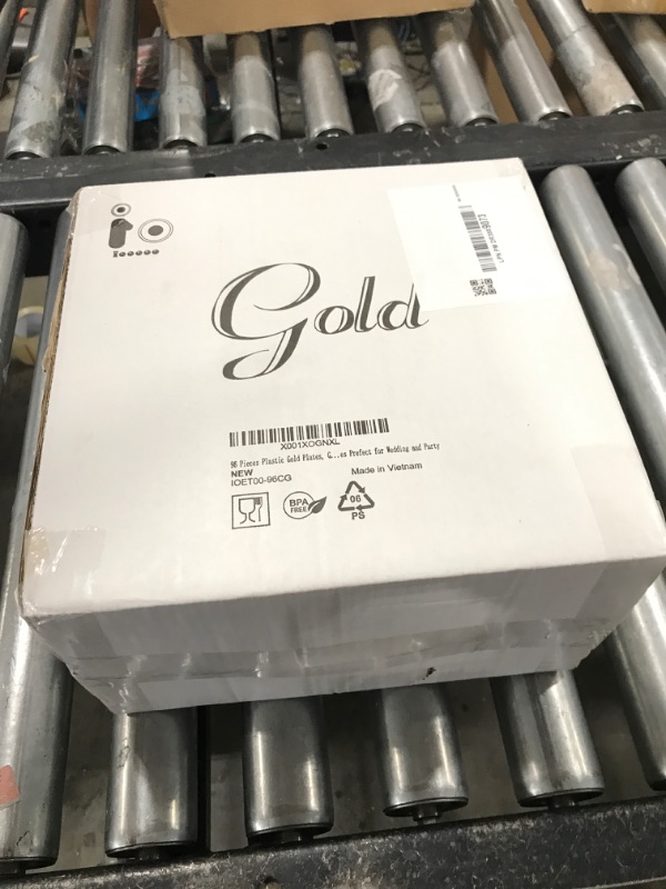 Photo 1 of IOOOOO 96 Pcs Plastic Gold Plates, Gold Disposable Plates Includes: 48 Dinner Plates 10.25" and 48 Dessert Plates 7.5 ", Premium Clear Plate Prefect for Wedding, Clear gold plates and salad for Party