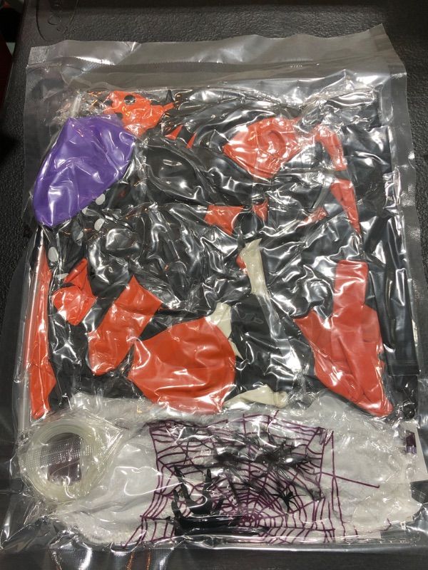 Photo 1 of Gojmzo Halloween Balloon Garland Arch Kit, Purple Orange and Black Confetti Balloons with Spider Web Bats for Halloween Party Decorations, Halloween Decorations Indoor Outdoor