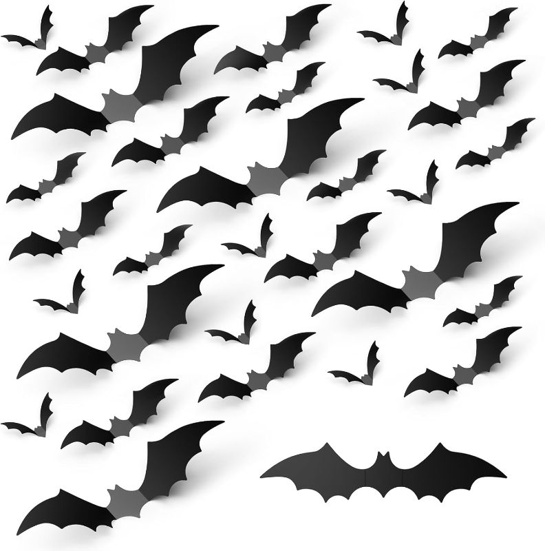 Photo 1 of ?Upgraded? 120PCS 3D Bats Halloween Decorations, Hompavo 4-Size Realistic PVC Scary Black Bat Sticker for Home Decor DIY Wall Decor Bathroom Indoor Outdoor Halloween Party Supplies 