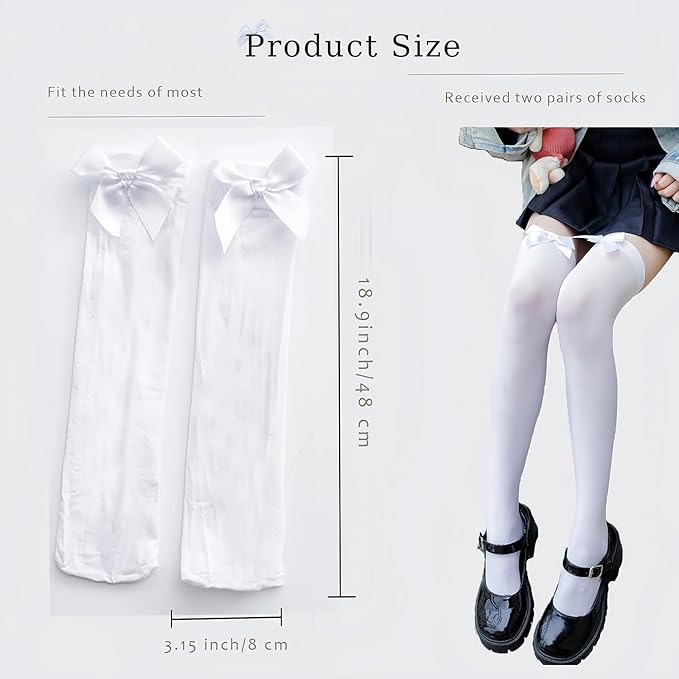 Photo 1 of  White Thigh High Bows Stockings for Women Over the Knee Socks Sexy Lolita Opaque Velvet Stocking