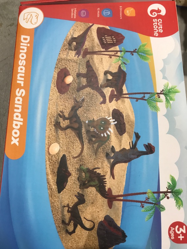 Photo 1 of Dinosaur Play Sand Kit, Sensory Bin Inflatable Sandbox Toys with Sand, Molds, Dino Figures, Gift for Toddler, Kids, Boys and Girl Ages 3+