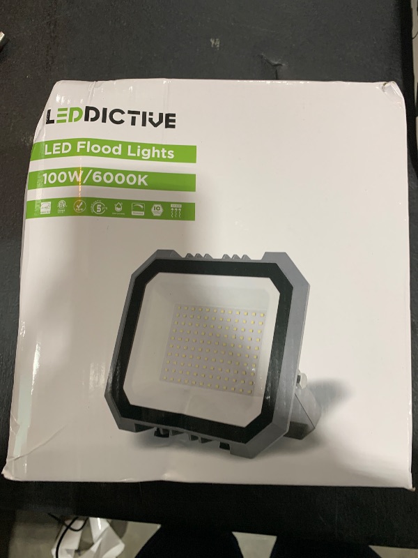 Photo 2 of Leddictive 4 Pack LED Flood Lights Outdoor, 100W 10000LM Super Bright Floodlight Outside Work Light with 5.9FT Plug, IP65 Waterproof 6000K Outdoor LED Flood Light for Garage, Yard, Lawn, Garden