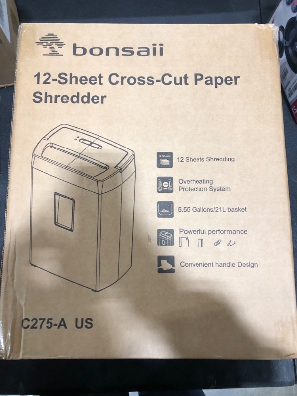 Photo 2 of Bonsaii 12-Sheet Cross Cut Paper Shredder, 5.5 Gal Home Office Heavy Duty Shredder for Paper, Credit Card, Mail, Staples, with Transparent Window, High Security Level P-4 (C275-A)