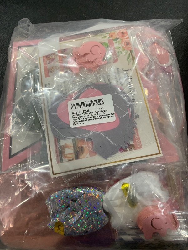 Photo 1 of 697 Piece Pink Elephant Baby Shower Decorations for Girl Kit - It's a Girl Pre-Strung Banners Garland Guestbook Sash Balloons Cake Toppers Paper Fans Lanterns Napkins Straws Games & Thank You Stickers