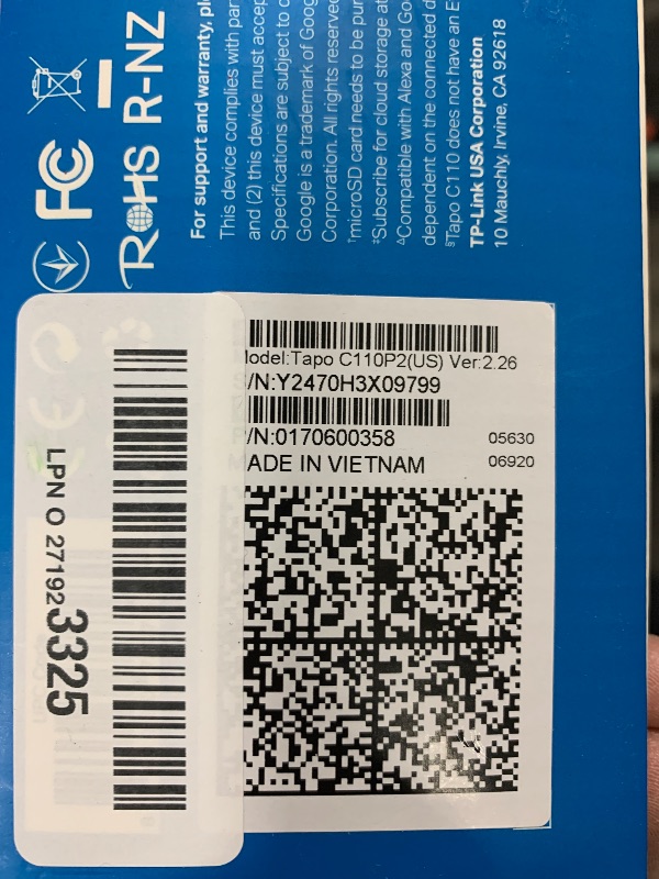 Photo 1 of TP-Link Tapo 2K Security Camera for Baby Monitor, Dog Camera w/Motion Detection, 2-Way Audio, Night Vision, Cloud & SD Card Storage (Up to 256 GB), Works w/Alexa & Google Home, 2-Pack (Tapo C110P2)
