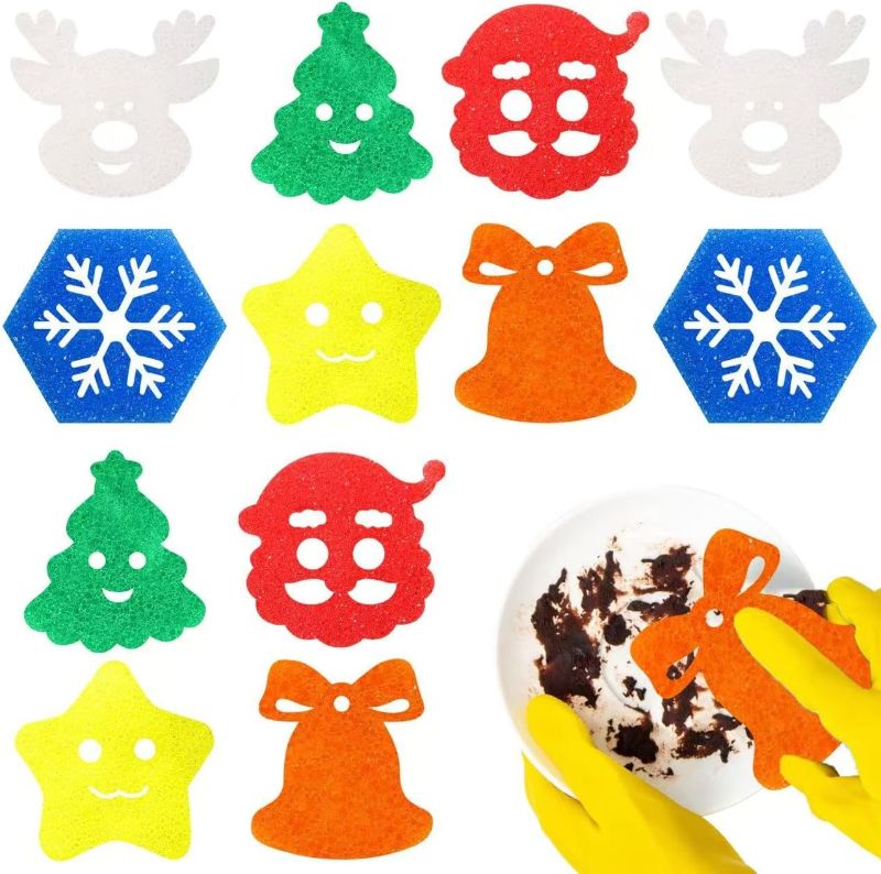 Photo 1 of 12 Pack Christmas Sponges Christmas Kitchen Decor Christmas Cleaning Sponges Cute Kitchen Scrub Sponges Christmas Tree Non Scratch Temperature Sensitive Scrubbing,Dish Pots and Pans Dishwashing.