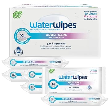 Photo 1 of 
WaterWipes Adult Care Wipes, Extra-large 99.9% Water Based Wipes, Unscented & Hypoallergenic for Sensitive Skin, 180 Count (6 Packs)