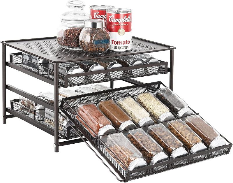 Photo 1 of 
Spice Rack Organizer for Cabinet, 3 Tier 30-Bottle Spice Drawer Storage, Seasoning Shelves for Kitchen Pantry Countertop, Metal (Brown)
