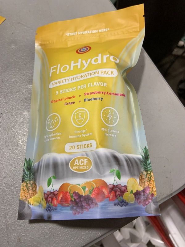 Photo 3 of FloHydro Electrolytes Powder | Low Sugar Hydration Packets | tropical punch, grape, strawberry-lemonade, blueberry | 20 Sticks