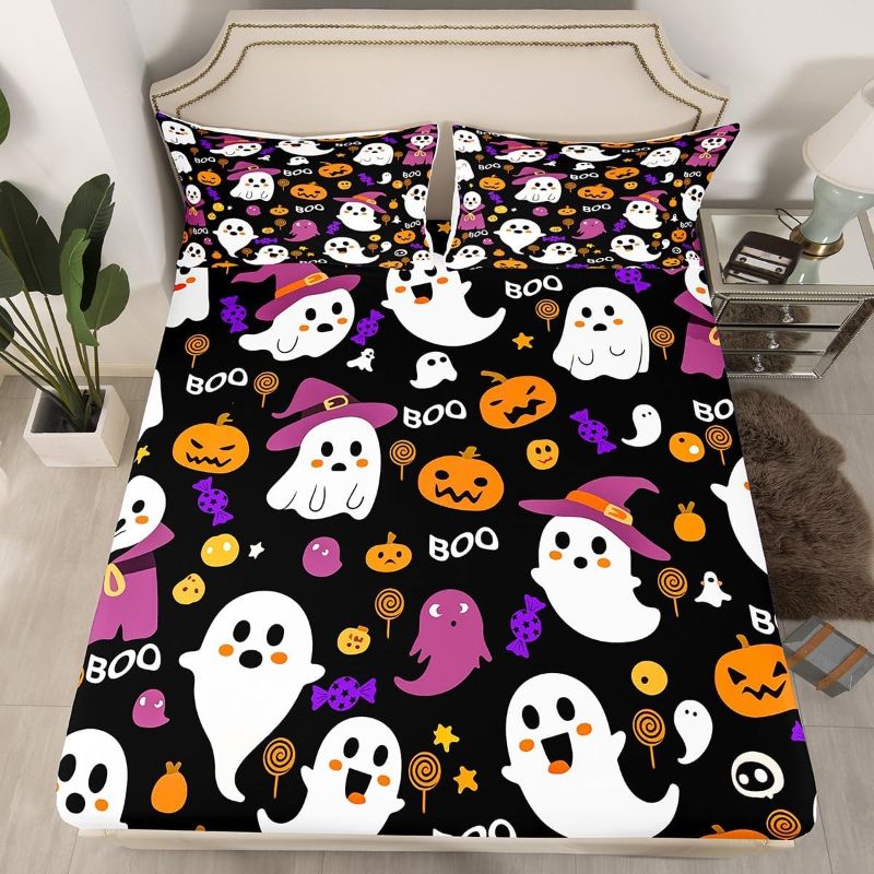 Feelyou Kids Cartoon Halloween Fitted Sheet Cute Ghost Pumpkin Bed feelyou-kids-cartoon-halloween-fitted-sheet-cute-ghost-pumpkin-bed