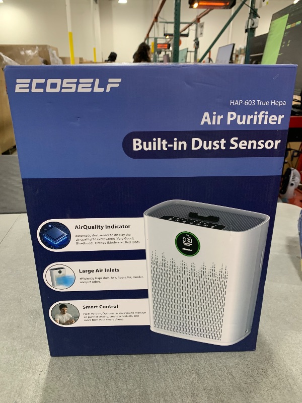 Photo 1 of ECOSELF Smart Air Purifier for Home Large Rooms, with WiFi Control, Smart Mode, AQI Display, 22dB Sleep Mode & Aromatherapy, Covers Up to 1295 Ft² with 2X-Power Filtration, HAP603, Bright White