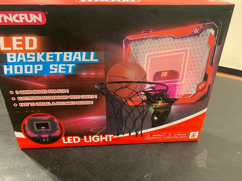 View 2 of SYNCFUN Mini Indoor Basketball Hoop, Light Up Over The Door Basket Ball Hoop for Kids with Scoreboard & 4 Balls, Indoor Basketball, Toys Gifts for Boys Girls Ages 3 and UP(Red)