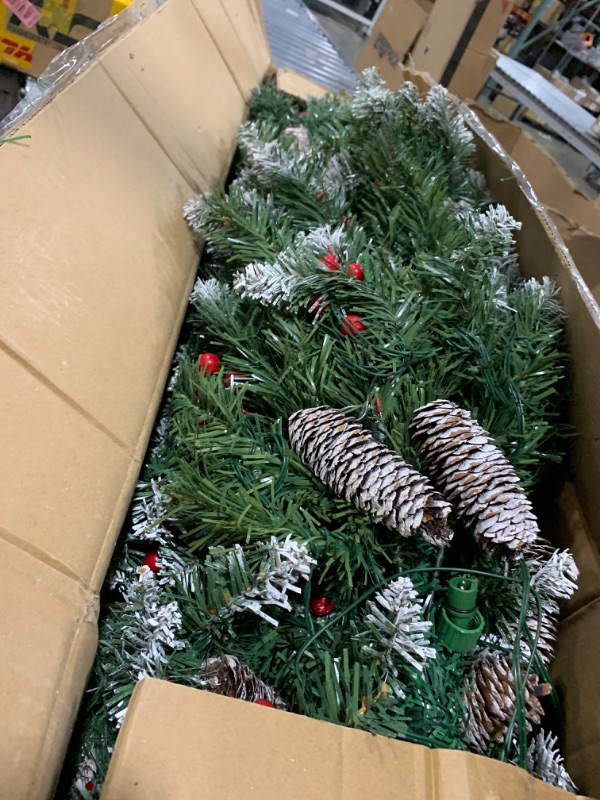 Photo 1 of TURNMEON 6 Ft Prelit Artificial Christmas Tree 350 Color-Changing Lights Warm White & Colorful Snow Flocked Full Tree Pinecone Red Berries Hinged Tree Christmas Decoration Indoor Outdoor Xmas Holiday