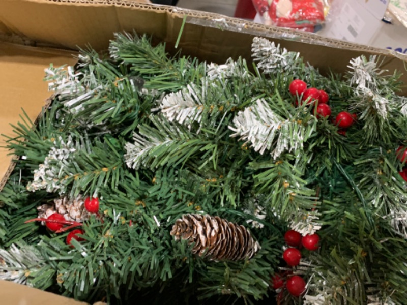 Photo 1 of TURNMEON 6 Ft Prelit Artificial Christmas Tree 350 Color-Changing Lights Warm White & Colorful Snow Flocked Full Tree Pinecone Red Berries Hinged Tree Christmas Decoration Indoor Outdoor Xmas Holiday