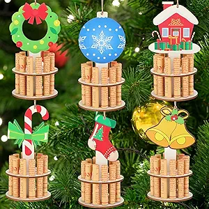 Photo 1 of Abbylike 6 Pcs Christmas Money Holder Ornaments with 12 Holes Handmade Wooden Christmas Cash Holders Gift Money Holder 2 Layer Cash Holders DIY Crafts for Xmas Ornaments Holiday Decor(Chic Style)
