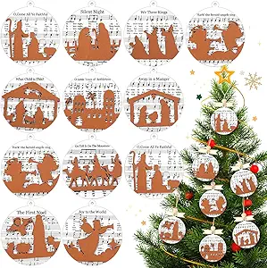 Photo 1 of 10Pcs Wooden Nativity Ornaments for Christmas Tree Decorations Nativity Scene Christian Christmas Ornaments Hanging Decor Xmas Indoor Outdoor Decorations Christian Religious Gifts for Family
