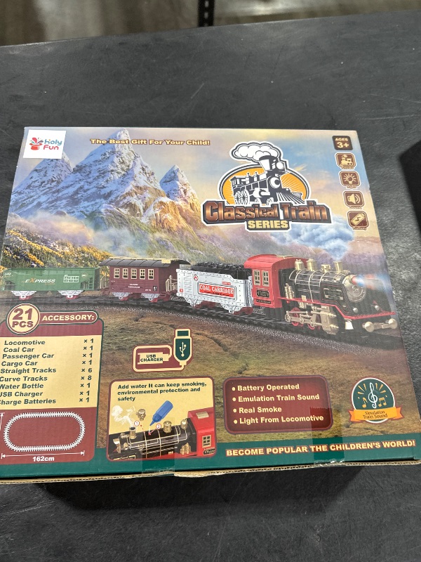 Photo 1 of Train Set with Smoke, Sound and Light, Electric Train Track Toy Under Christmas Tree, Christmas Birthday Gift for 3 4 5 6 7 8+ Year Old Kids, Toddlers, Boys and Girls