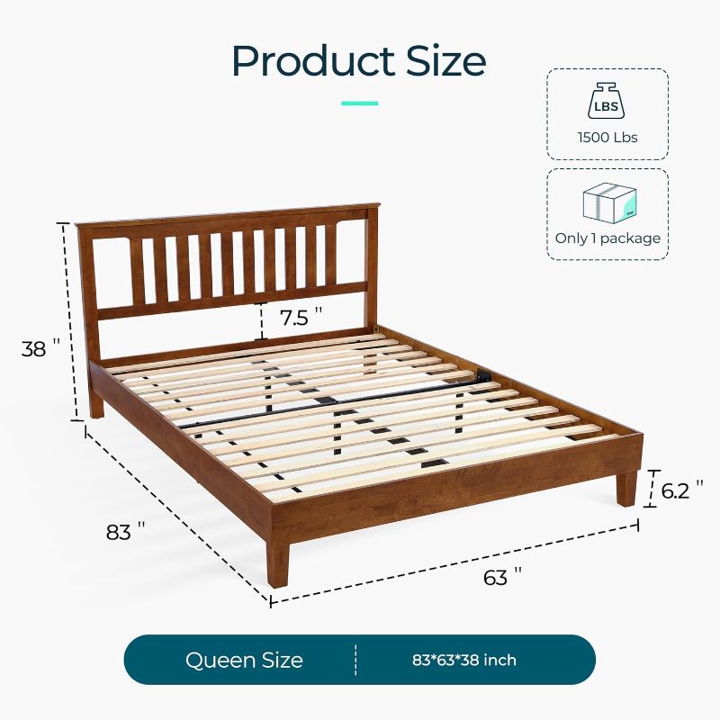 Photo 1 of LINSY Queen Bed Frame, Wood Platform Bed Frame with Headboard