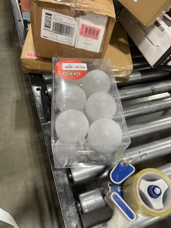 Photo 1 of SLEETLY 28pc White Christmas Ball Ornaments for Farmhouse Tree Holiday Xmas Decorations, Large Shatterproof Plastic 3.15 Inch Glitter Snow Balls with White Ribbon Hangers, Icicles and Snowflakes Set