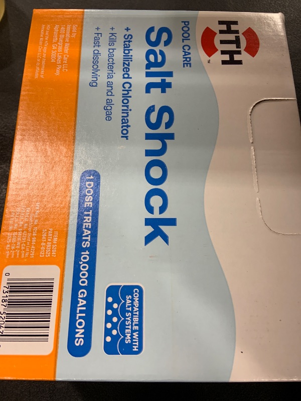 Photo 1 of HTH 52047 Swimming Pool Care Salt Shock, Stabilized Chlorinator, 1 dose Treats 10000 gallons, 5x12oz Packets
