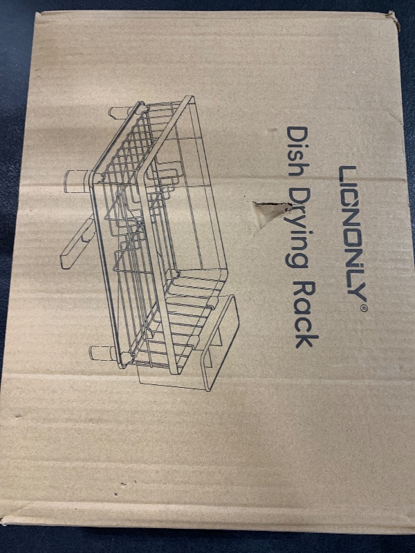 Photo 1 of LIONONLY Dish Drying Rack with Drainboard, Stainless Steel Dish Rack for Kitchen Counter,Detachable Dish Drainer Organizer Shelf with Utensil Holder Set (Black)