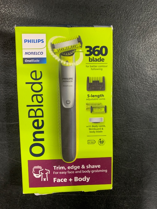 Photo 2 of Philips Norelco OneBlade 360 Face + Body, Hybrid Electric Razor and Beard Trimmer for Men with 5-in-1 Face Stubble Comb and Body Hair Trimmer Kit, QP2834/70