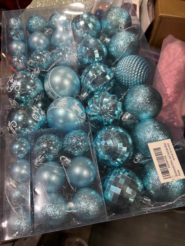 Photo 2 of 102PCS Light Blue Christmas Ornaments,Assorted Plastic Shatterproof Christmas Ornaments,Christmas Balls Ornaments,Xmas Tree Ornaments, Christmas Tree Decorations Set