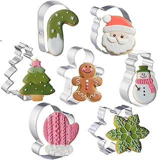 Photo 1 of 7 Pcs Christmas Cookie Cutters Set, Holiday Cutter Shapes Christmas Tree,Gingerbread Man,Candy Cane,Snowflake,Santa Face, Winter Socks, Star Cookies Metal Mold, Stainless Steel