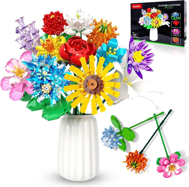 Photo 1 of Flower Bouquet Building Set,980PCS Creative DIY Plant Bouquet Decoration,12 Artificial Flowers Botanical for Adults Women Girls Ages 6+,Idea Gifts for Mother's Day, Birthdays, No Vase
