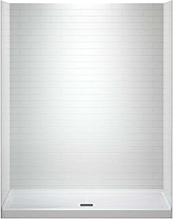 Photo 1 of WOODBRIDGE 60 in. L x 36 in. W x 75 in. H Alcove Solid Surface Shower Combo Kits with Glue Up Shower Walls in Glossy White and Single Threshold Shower Base in White with Center Drain and Black Cover