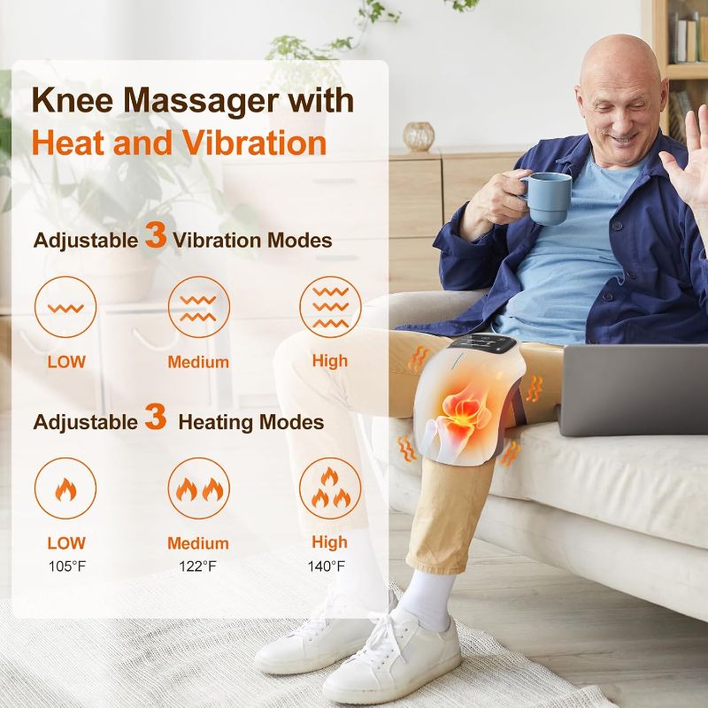 Photo 1 of Cordless Knee Massager with LED Screen, Infrared Heat and Vibration Knee Pain Relief for Swelling Stiff Joints, Stretched Ligament and Muscles Injuries, Portable Knee Massage for Family and Friends
