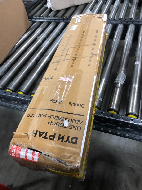 Photo 1 of DYN Ptah 2x2-Tier Floor to Ceiling Clothes Racks, Adjustable Clothing Rack with Tension Rod and Bag Hooks, Portable Garment Rack for Saving Space, Metal Black