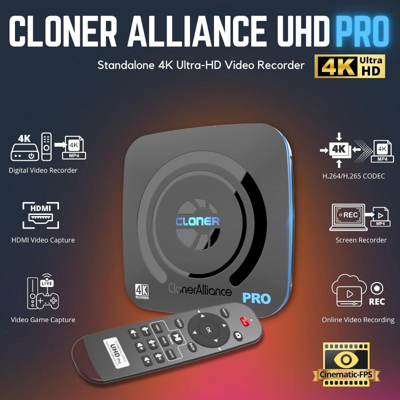 Photo 1 of ClonerAlliance UHD Pro, 4K Video Recorder, HDMI Capture DVR with H.265/H.264 Codec, Cinematic 4K@24fps Recording(Up to 4K@30fps)